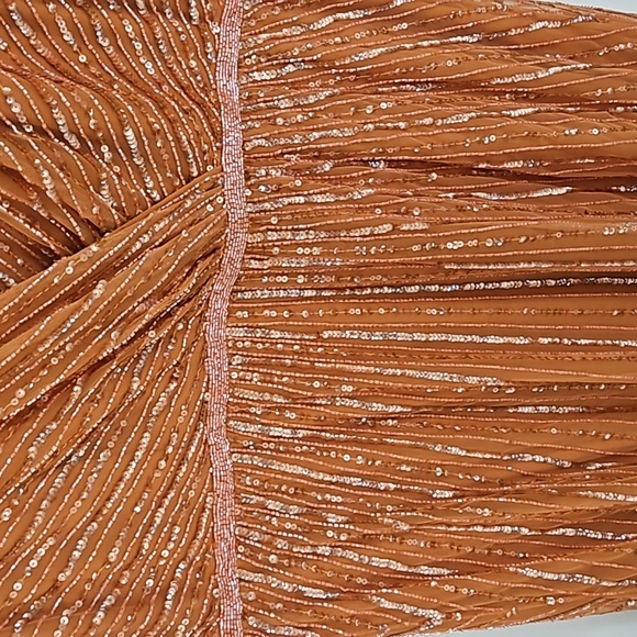 Mac DuggalSequined Wrap Over Cap Sleeve Ruffle Hem Dress - Picture 5 of 10